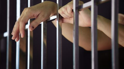 Woman's hands on cell door