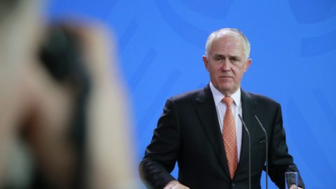 Malcolm Turnbull on a stand