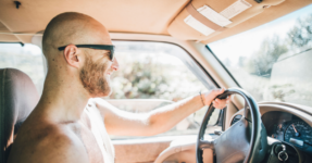 Shirtless driving