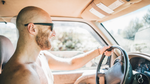 Shirtless driving