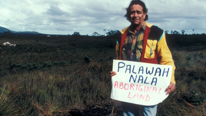 puralia meenamatta conducting a solo protest, the "Tarkine road to nowhere", in northwest lutrawita-Tasmania in 1995