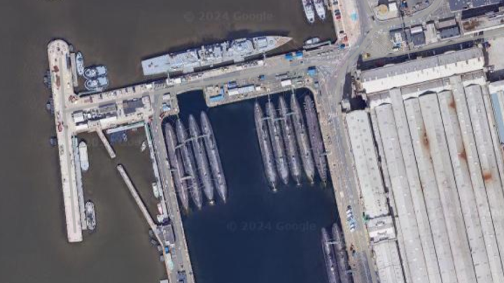 Google Maps image shows the UK’s decommissioned nuclear submarines rusting in a port near the town of Plymouth