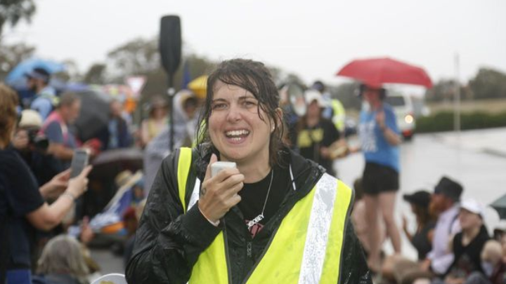 Violet CoCo at Parliament House in Canberra right before her 39th arrest a fortnight ago. Photo credit: Green Left journalist Alex Bainbridge