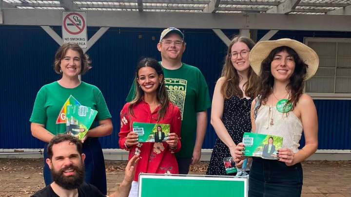 Australian Greens candidate for Grayndler Hannah Thomas doorknocking with supporters in her local constituency